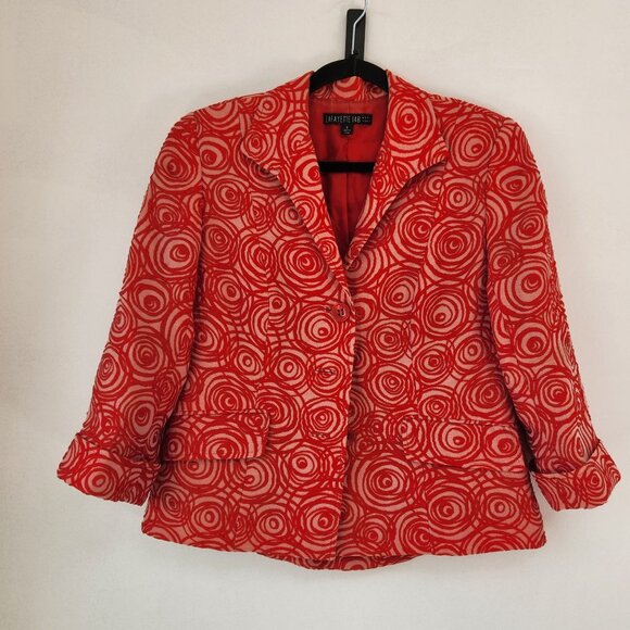 Lafayette 148 Red Blazer Jacket Career Professional Office Swirl Roses Women's 8 - Picture 1 of 9